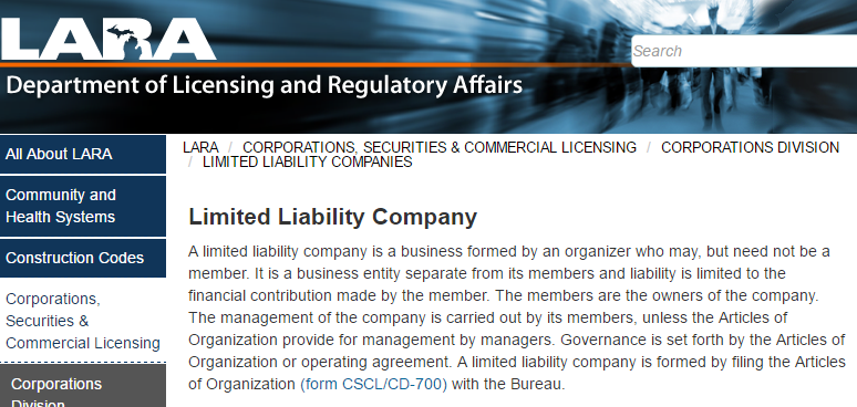 MI_Department_of_Licensing_and_Regulatory_Affairs_Page_For_Starting_a_Michigan_LLC_Page How to Start or Form an LLC Limited Liability Company in Michigan