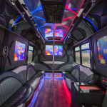 Party Bus Interior with LED lighting and large music speakers